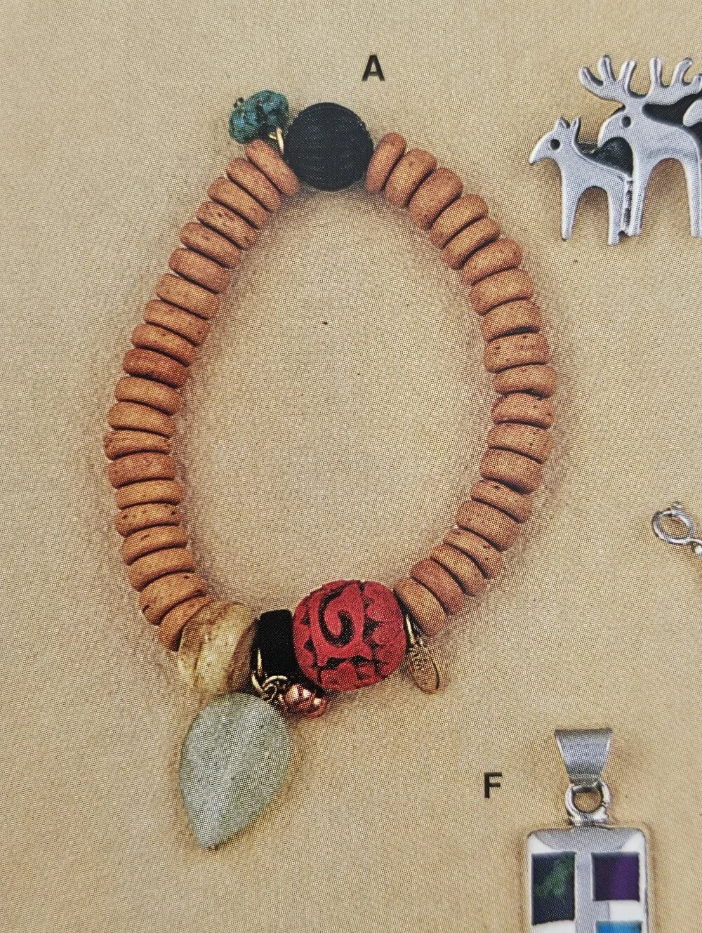 Silpada Very Rare🦄Wood Pukalet Turquoise Cinnebar Island Stretch Bracelet B0811